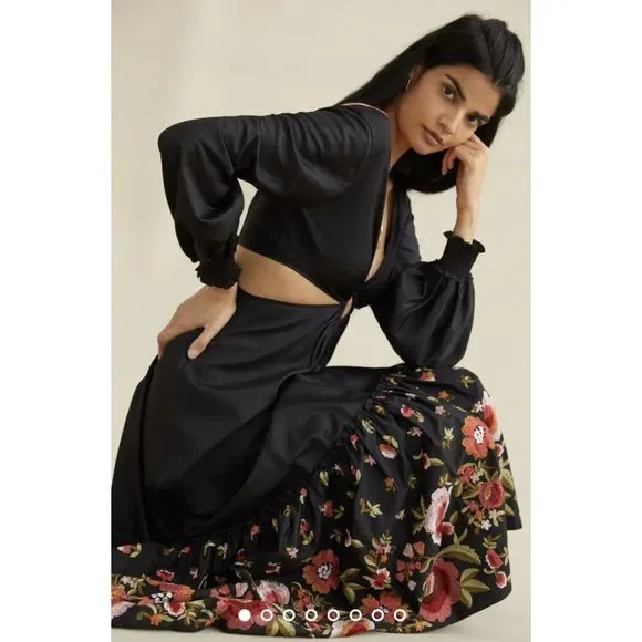 anthropologie black cut out dress Knit Cut-out Long-sleeve Maxi Dress